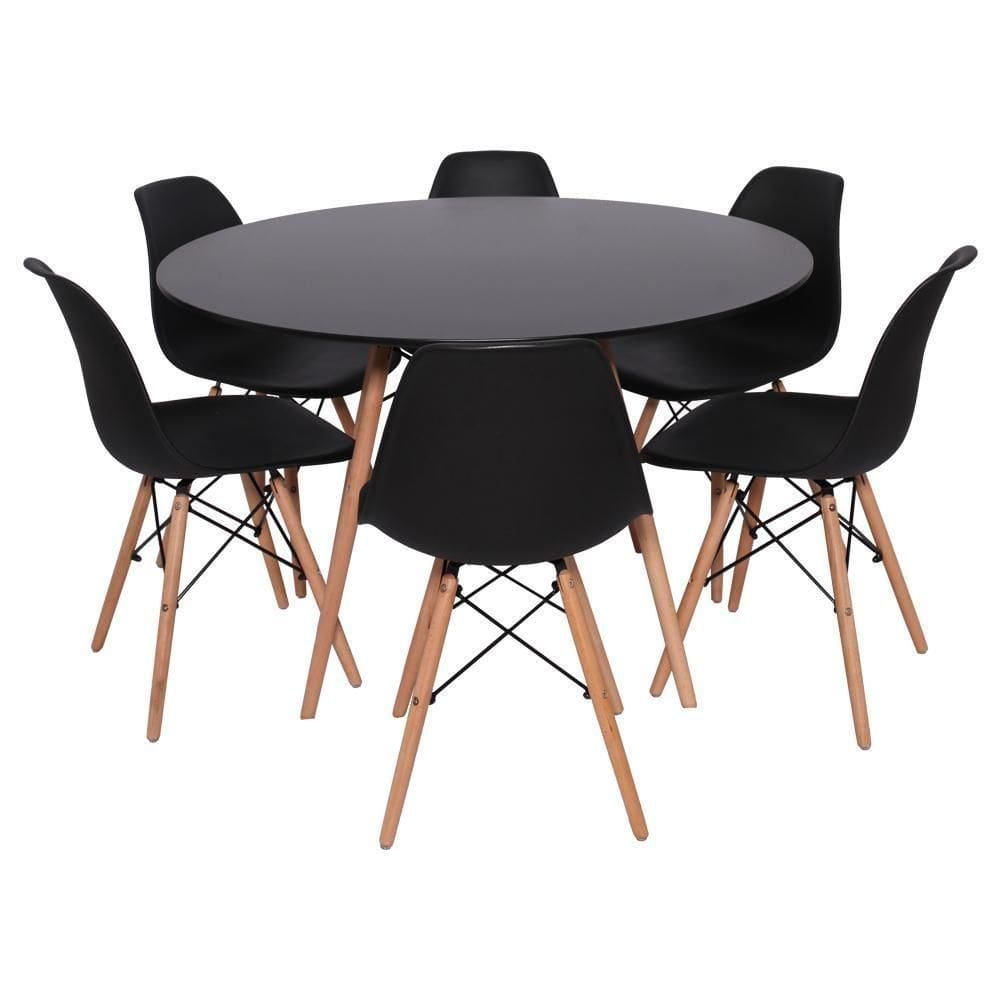 Kit Mesa Redonda De Jantar Para 6 Lugares Com 6 Cadeiras Charles Eames Eiffel Preto