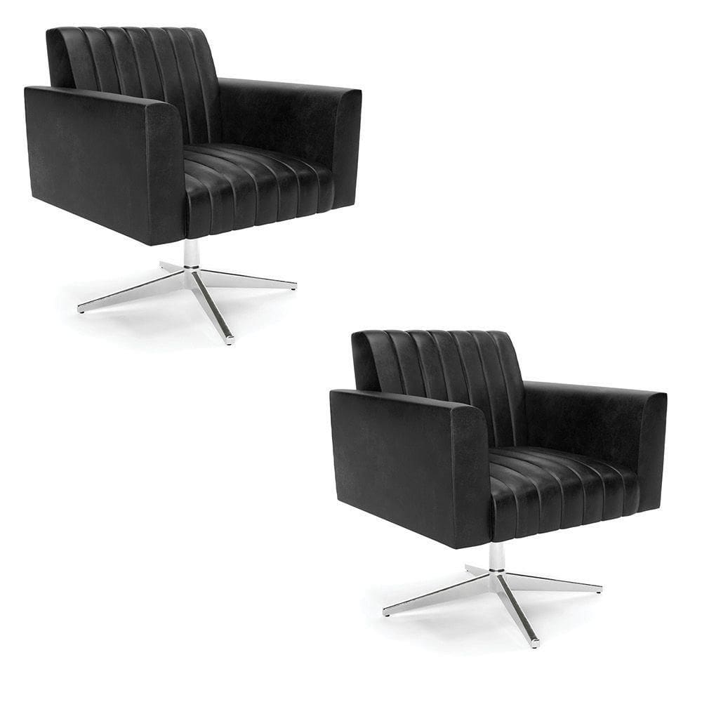 Kit 2 Poltronas Giratória Viena Gomada Corano Base Cromada - D`rossi Cor Preto