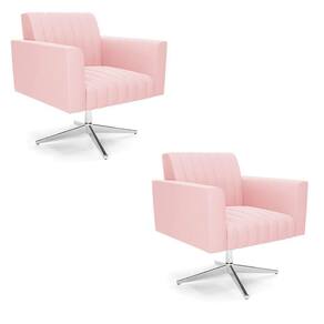 Kit 2 Poltronas Giratória Viena Gomada Suede Base Cromada - D`rossi Cor Rosa Bebê