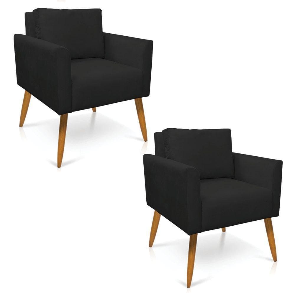Kit 2 Poltronas Aline Veludo Pés Palito Castanho - D`rossi Cor Preto