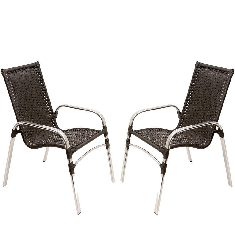 2 Cadeiras Emily Preta, Estrutura Alumínio Polido