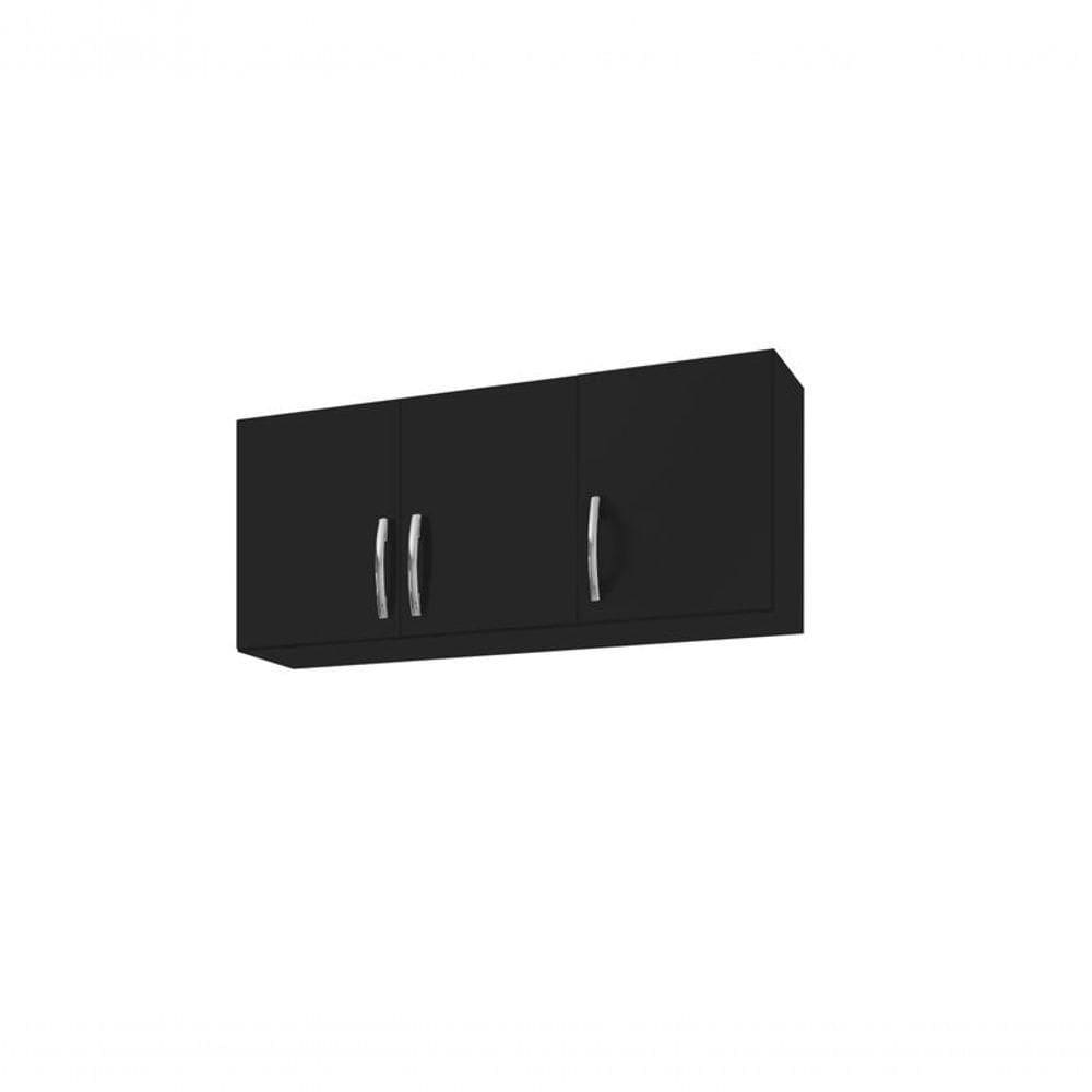 Armário Aereo Para Lavanderia 120cm 3 Portas Preto - Ajl