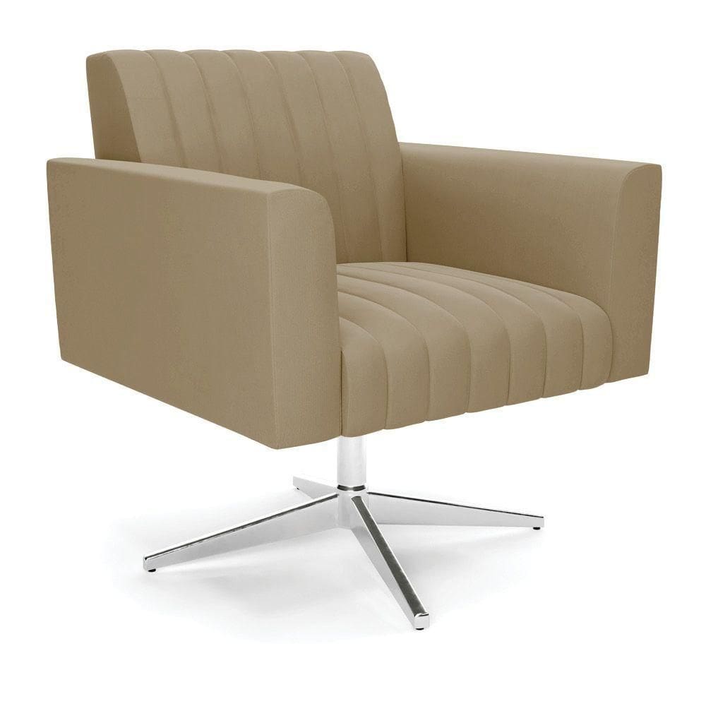 Poltrona Giratória Viena Gomada Suede Marrom Rato Base Cromada - D`rossi