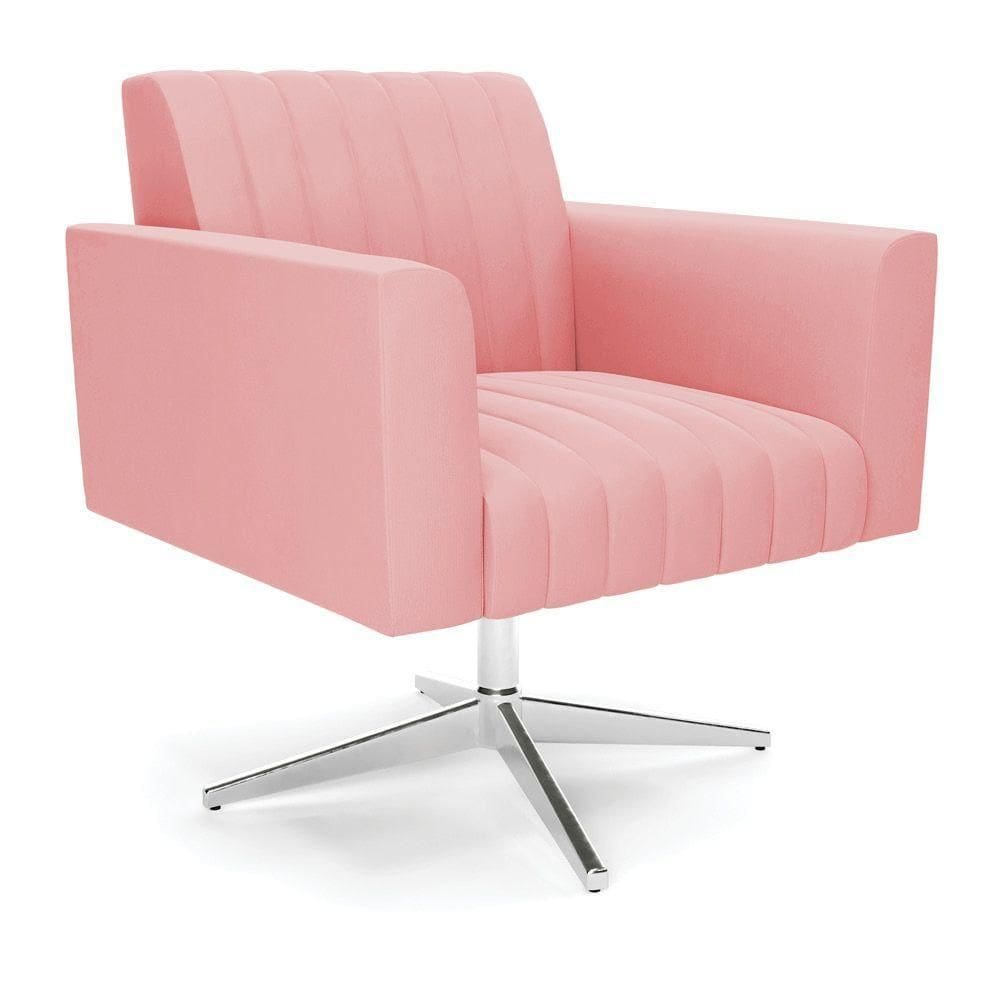 Poltrona Giratória Viena Gomada Suede Base Cromada - D`rossi Cor Rose