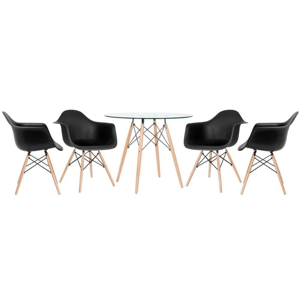 Mesa Redonda Tampo De Vidro 90 Cm + 4 Cadeiras Preto