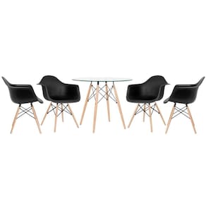 Mesa Redonda Tampo De Vidro 90 Cm + 4 Cadeiras Preto