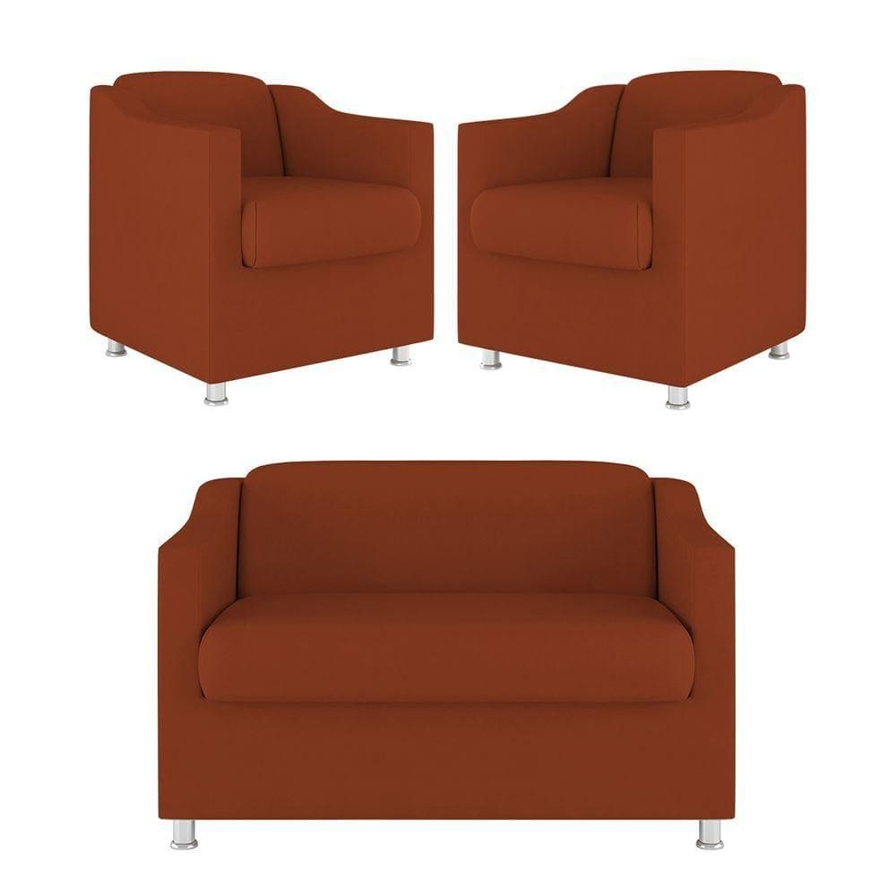 Kit 02 Poltrona Tilla Recepção + Namoradeira Sala Quarto terracota