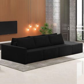 Sofá Ilha Modulado Milos 342cm Puff Lateral Veludo Preto G33 - Gran Belo