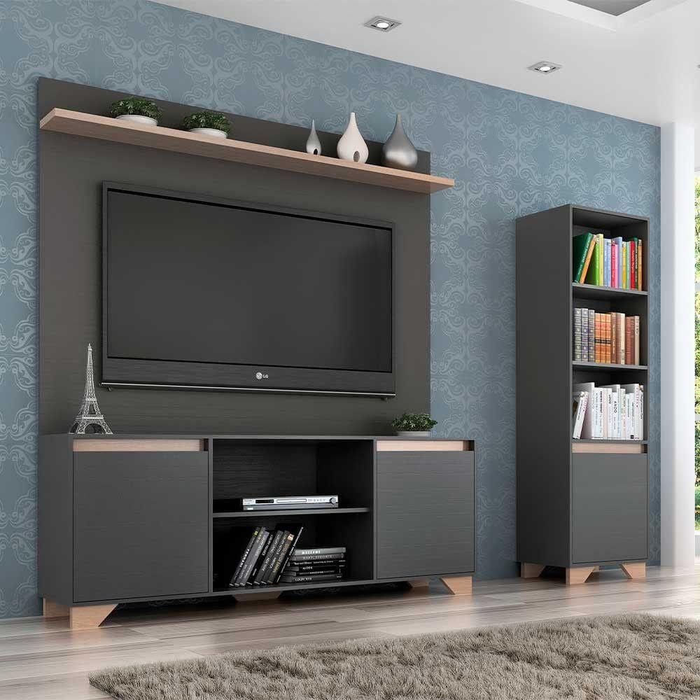 Rack com Painel 50" Estante em Mdp Grafite com Siena