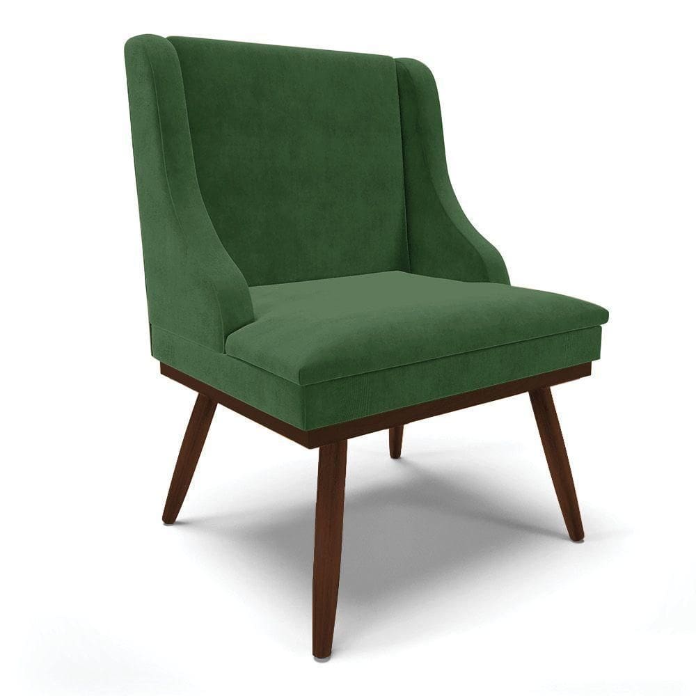 Cadeira De Jantar Liz Suede Base Fixa Madeira Pés Palito Tabaco - D`rossi Cor Verde