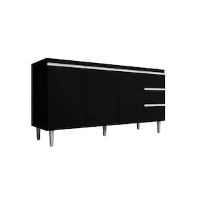 Balcão Gabinete Para Cozinha Andréia 150 Cm Preto Fosco