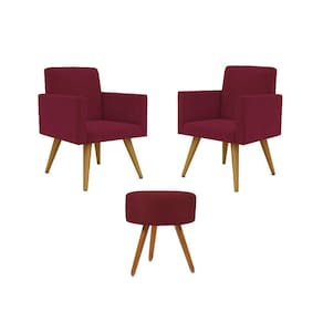 Kit 02 Poltronas Decorativas Pés Palito + 1 Puff Cor:marsala