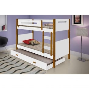 Beliche Heloisa Branco/Mel Com Escada E Grade De Proteção Com Cama Auxíliar