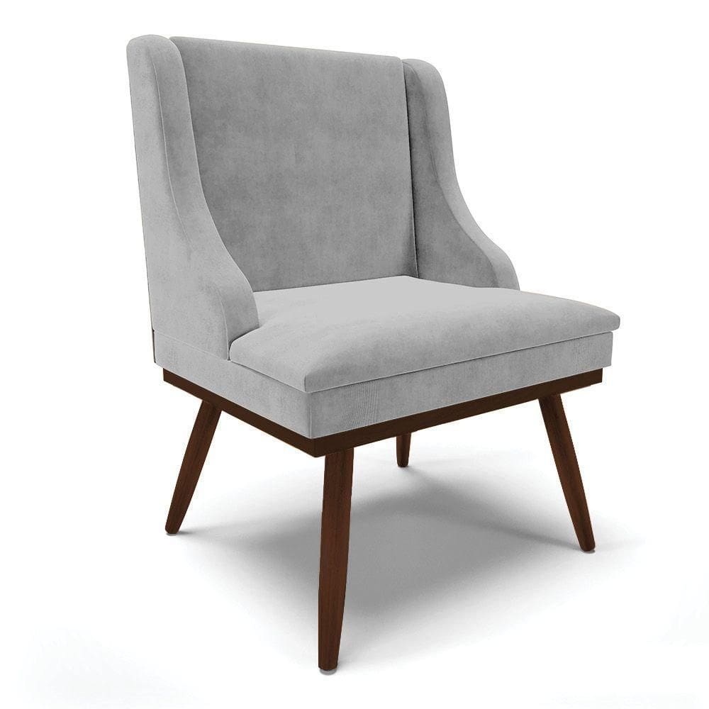 Cadeira De Jantar Liz Suede Base Fixa Madeira Pés Palito Tabaco - D`rossi Cor Cinza