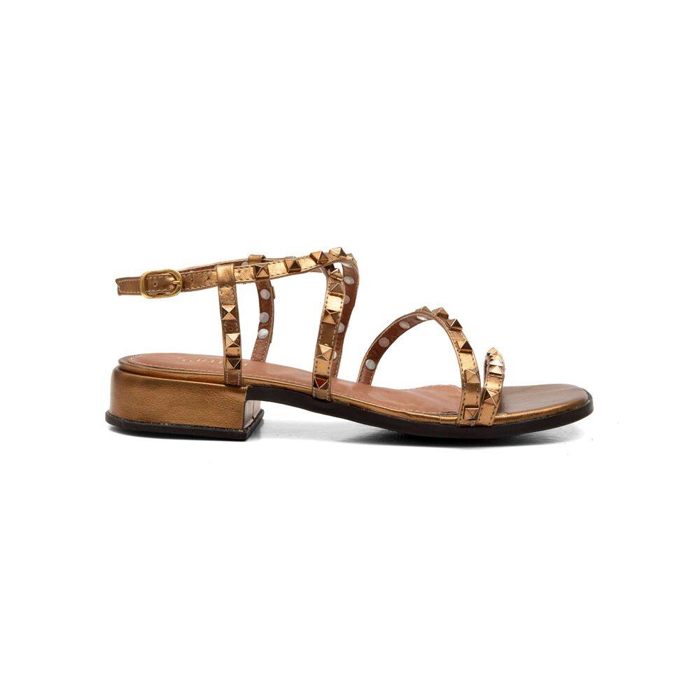 Sandália Rasteira Couro Feminina Spike Mary Bronze