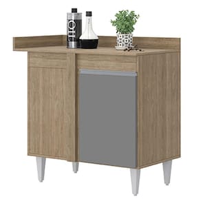 Balcão De Canto Reto Com Tampo 1 Porta Denver Castanho/Cinza - Lumil