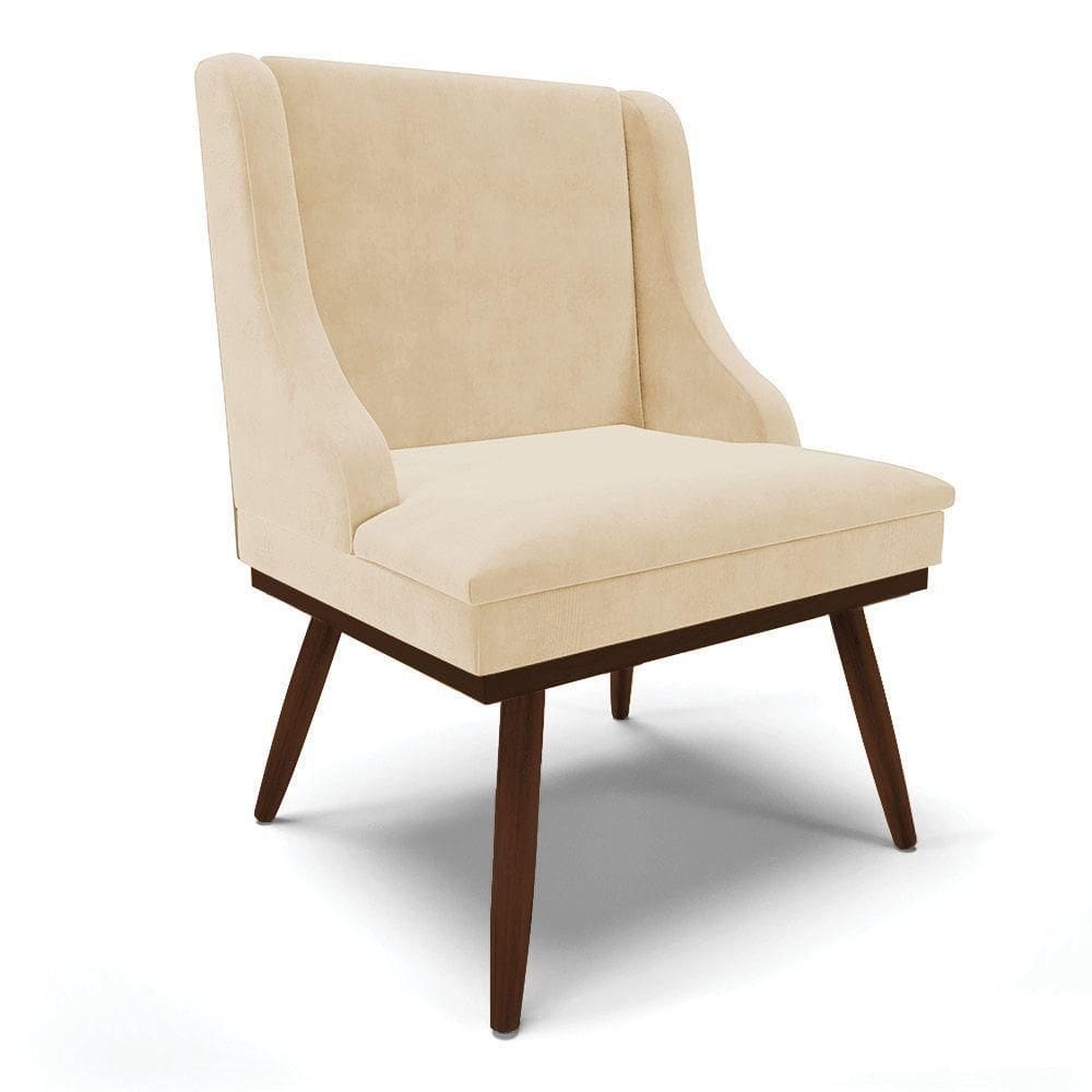 Cadeira De Jantar Liz Suede Base Fixa Madeira Pés Palito Tabaco - D`rossi Cor Bege