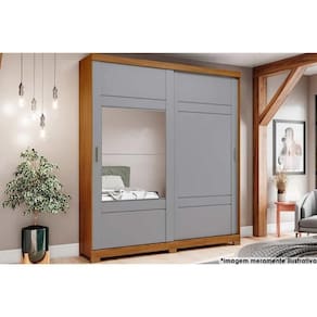 Guarda Roupa Casal 2 Portas De Correr E 3 Gavetas C- Espelho Nature-veludo Light Cinza Gelo