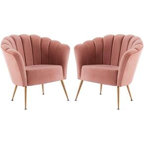 Kit 2 Poltronas Decorativas Pes Aço Dourado 7048 Veludo Rosa Dmobiliario Rosa