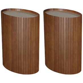 Kit 2 Mesa Apoio Lateral Oval Tampo Vidro Glow Madeira Pinhao Nacc Pinhao