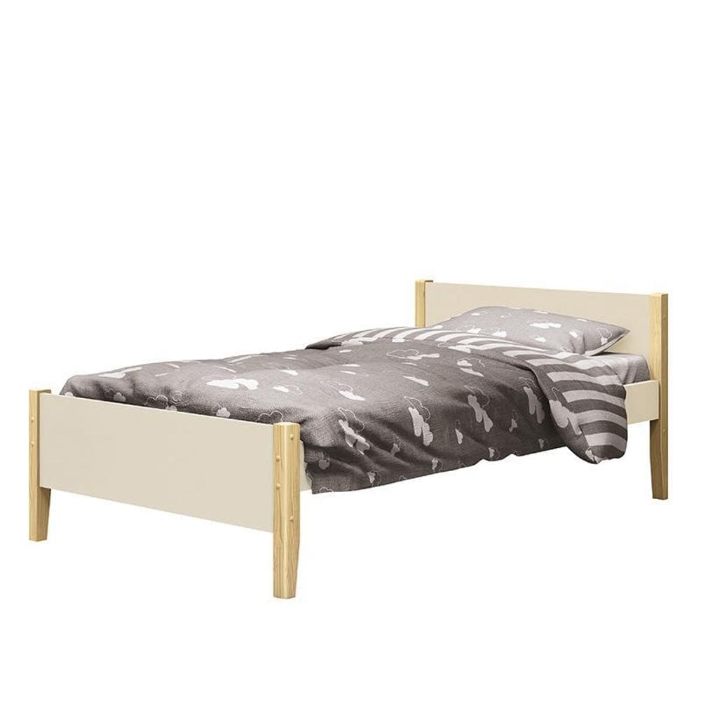 Cama Solteiro Simba com Pés Madeira Natural - Reller Móveis