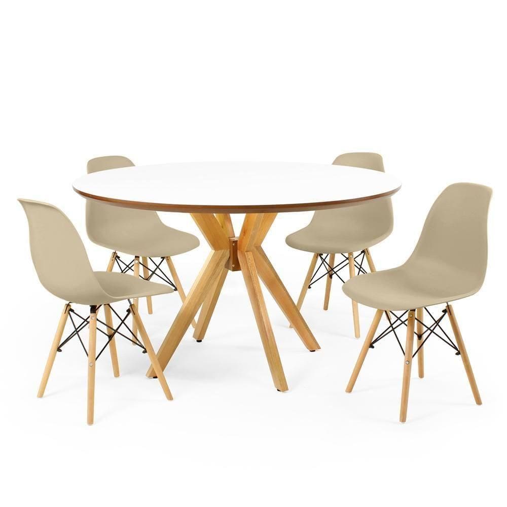 Mesa De Jantar Redonda Marci Branca 4 Cadeiras Nude