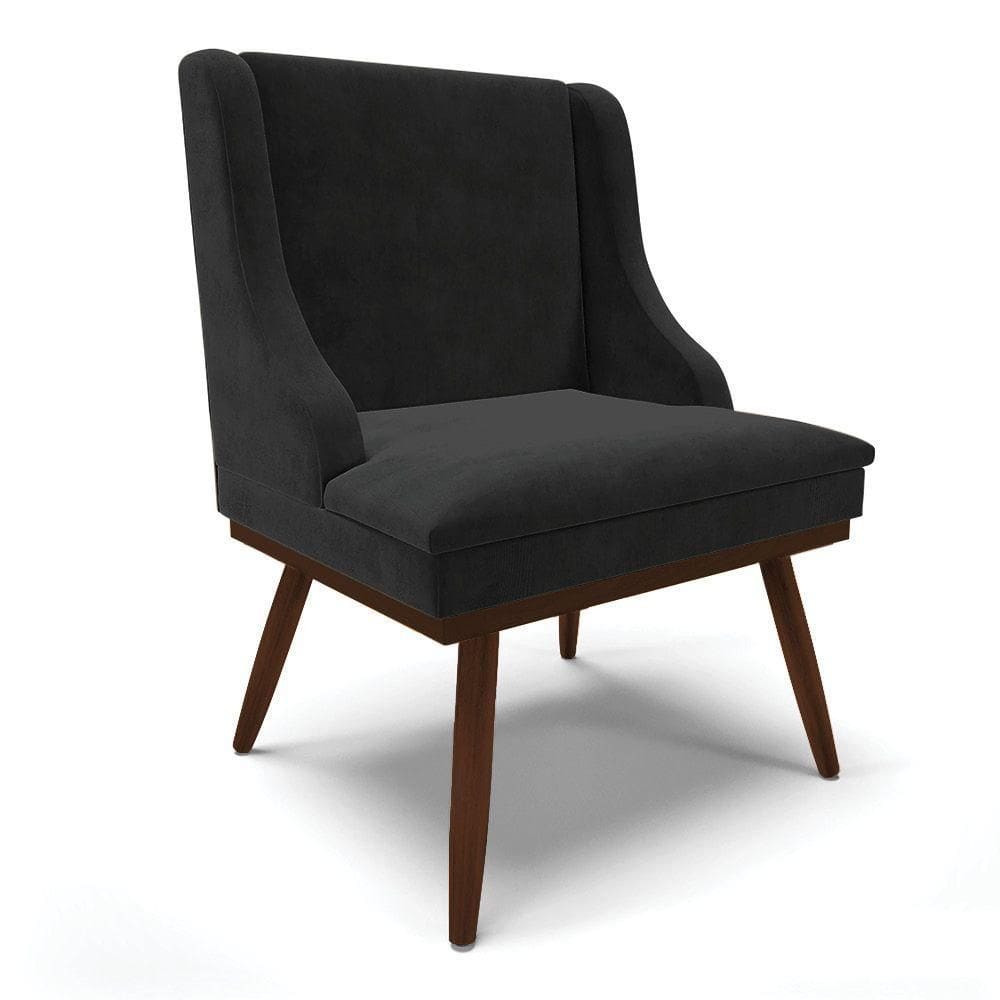 Cadeira De Jantar Liz Suede Base Fixa Madeira Pés Palito Tabaco - D`rossi Cor Preto
