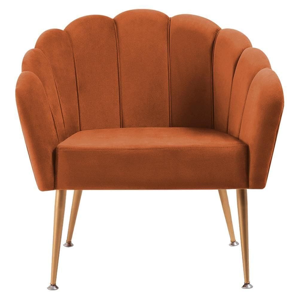 Poltrona Decorativa Pes Aço Dourado 7049 Veludo Caramelo Dmobiliario Caramelo