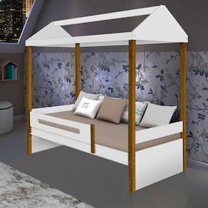 Cama Solteiro Sara Branco Mel Sem Led