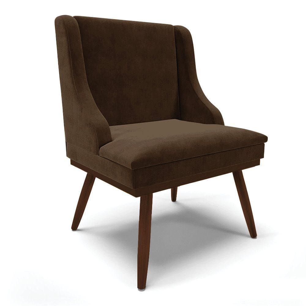 Cadeira De Jantar Liz Suede Base Fixa Madeira Pés Palito Tabaco - D`rossi Cor Marrom
