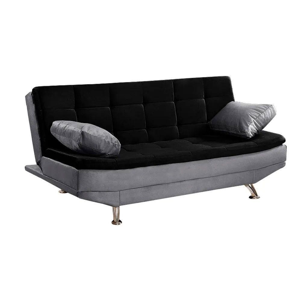 Sofá Cama Valencia 3 Lugares Reclinável Material Sintético Preto Com Chumbo