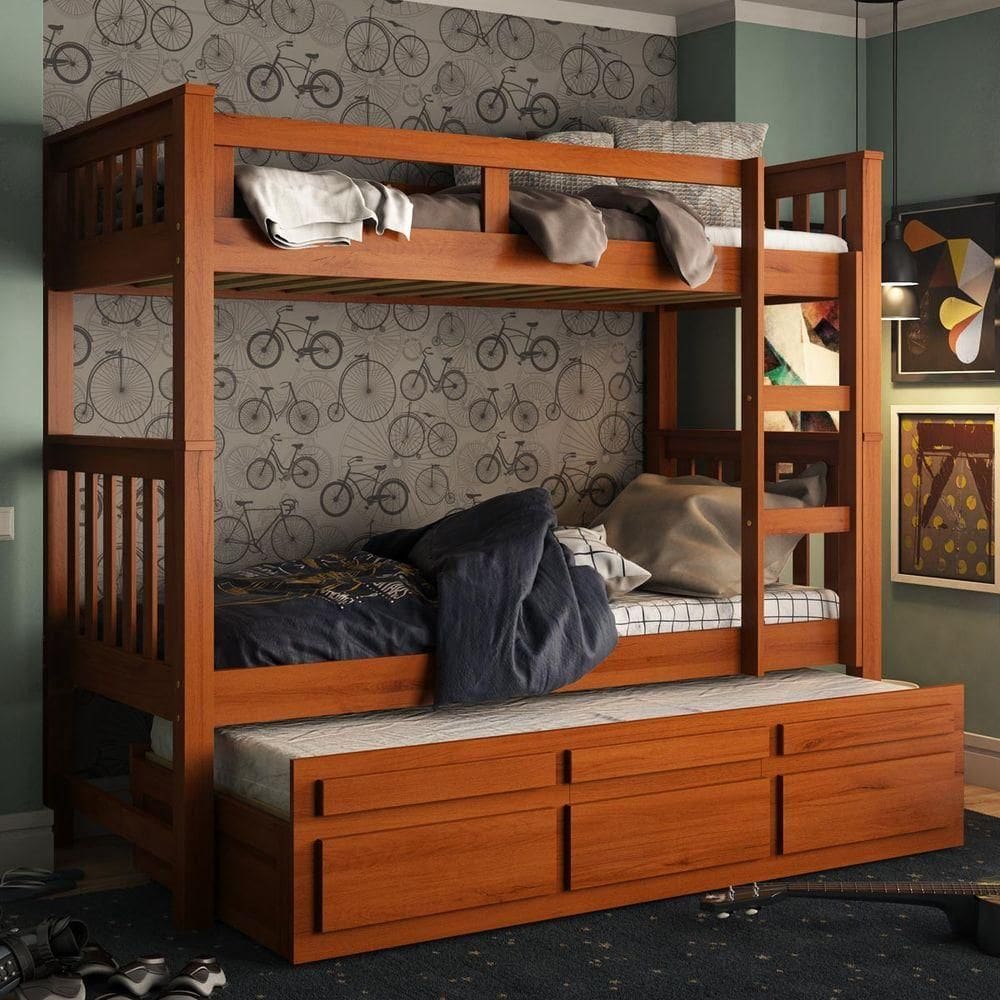 Treliche Solteiro Castanho Claro 3 Gavetas E 1 Escada Madeira De Pinus