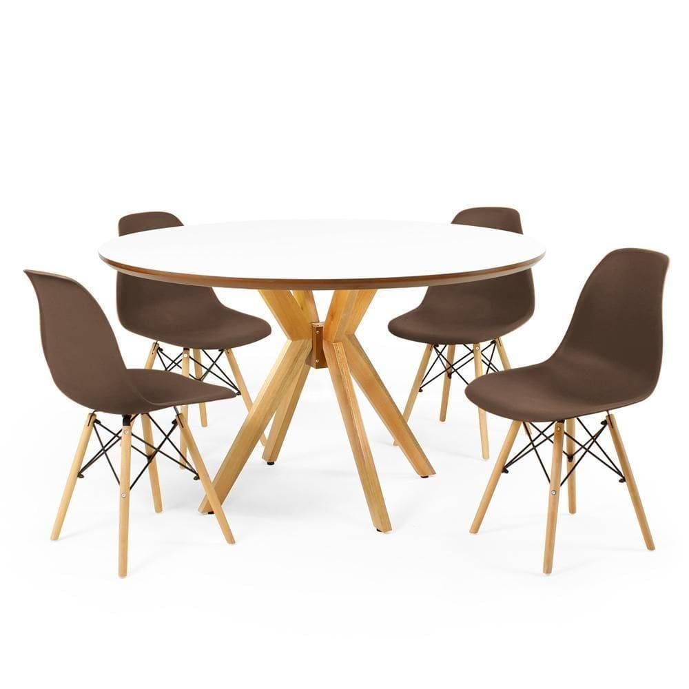Mesa De Jantar Redonda Marci Branca 4 Cadeiras Marrom