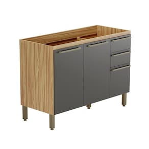 Balcão De Cozinha Com 3 Portas 2 Gavetas Sem Tampo 100% Mdf Napoli Rio Doce Amendoa-chumbo