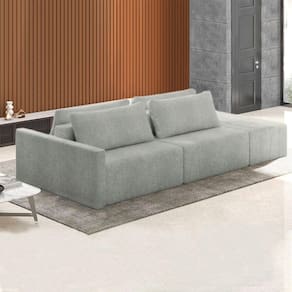 Sofá Ilha Modulado Milos 232cm Puff Lateral Bouclê Cinza G33 - Gran Belo