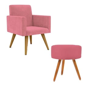 Kit Poltrona Decorativa Pés PalitoPuff Redondo Sala Cor:rosa