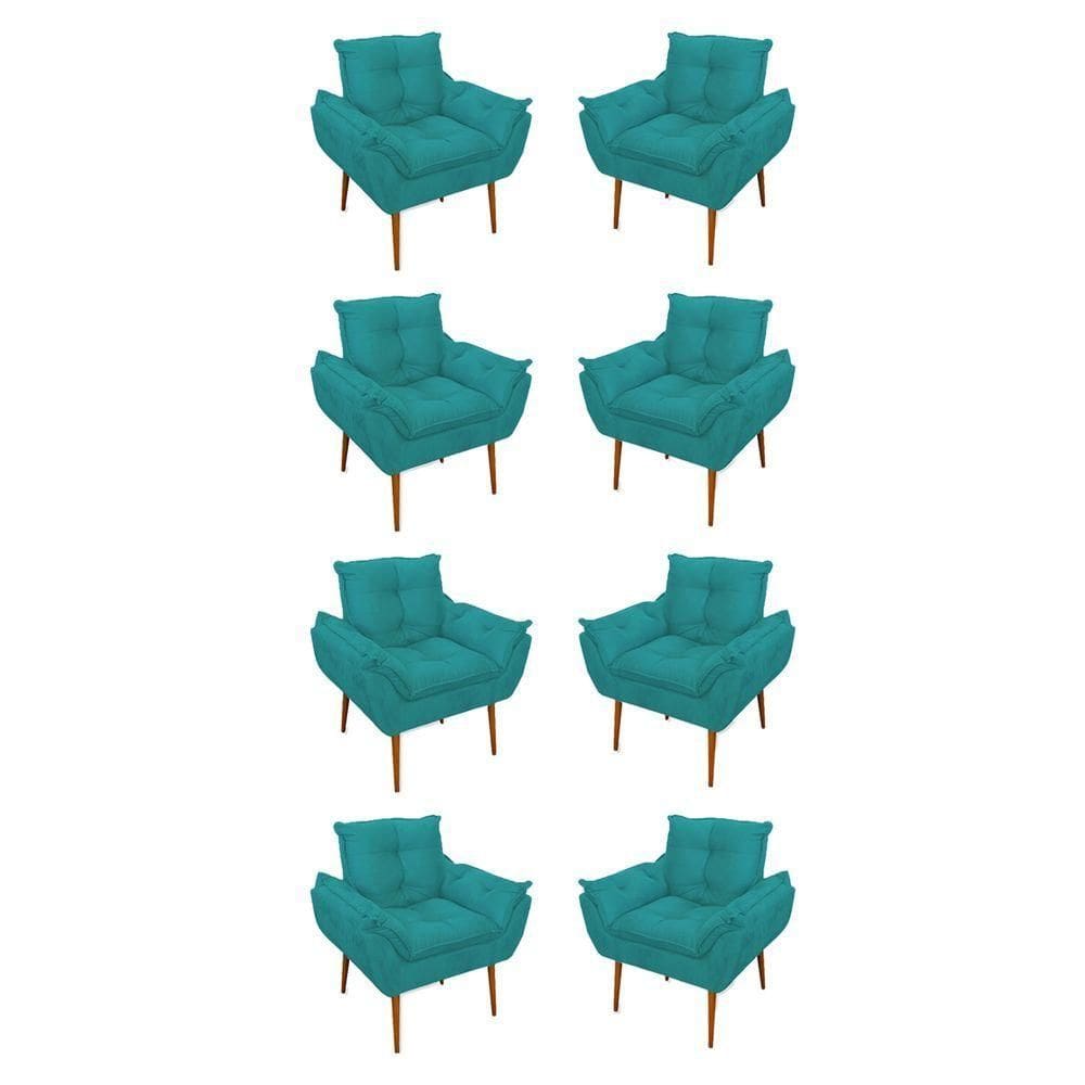 Kit 08 Poltronas Opala Decorativas Sala De Estar Suede Cor:azul Turquesa