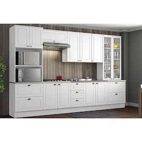 Cozinha Completa Americana 8pçs 2 Armários 2 Balcões 2 Paneleiros 2 Complementos C8P0 Branco - Henn