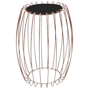 Mesa Apoio Lateral 43 Cm Tampo Vidro Preto Base Metal Cobre Nacc Preto Cobre