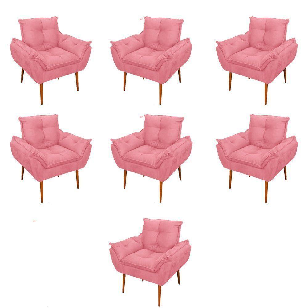 Kit 07 Poltronas Decorativas Opala Retro Consultório Suede Cor:rosa