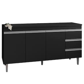 Balcao Com Tampo 150 Cm 3 Portas Andreia Preto Reajl Preto