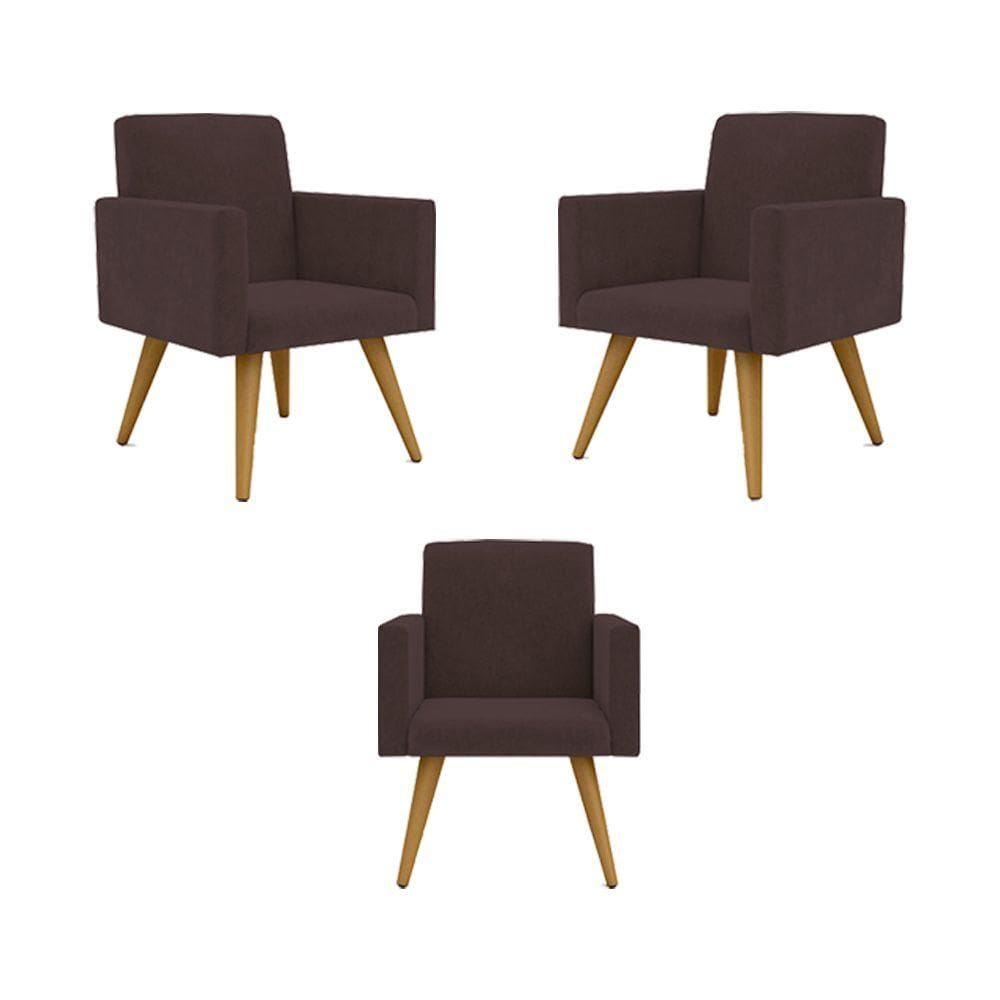 Kit 03 Poltronas Decorativa Sala Balaqui Decor Marrom