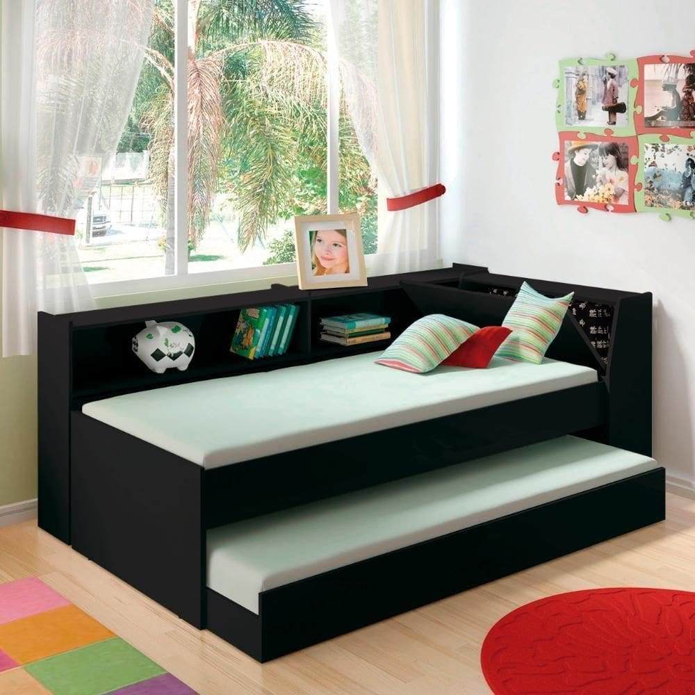 Cama Solteiro Bicama Estante +luz+2colc Ditália Bb2829 Preto