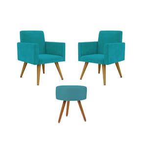 Kit 02 Poltronas Decorativas Pés Palito + 1 Puff Cor:azul Turquesa