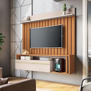 Painel Suspenso Decorativo Stesso Ripado Pata Tv Até 55" Cinamomo/off White G26 - Gran Belo