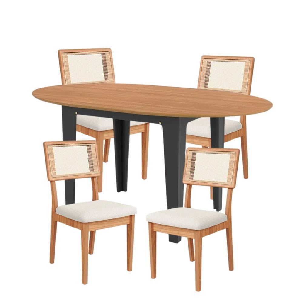 Kit Mesa Oval Extensível MDF com 4 Cadeiras Encosto com Tela Césare Dalla Costa