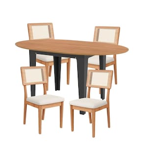 Kit Mesa Oval Extensível MDF com 4 Cadeiras Encosto com Tela Césare Dalla Costa