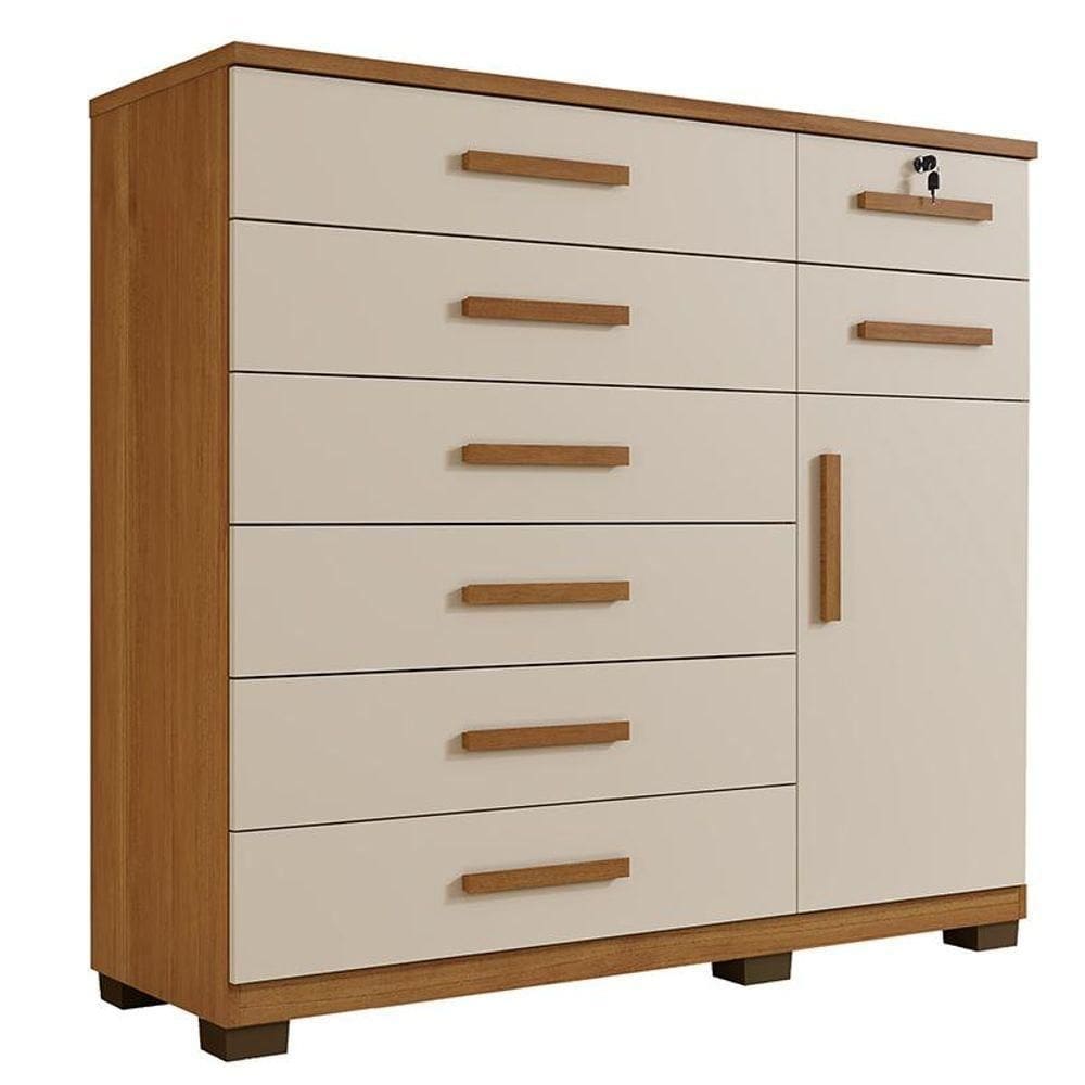 Comoda New Vitoria Quarto Com 8 Gavetas E 1 Porta Cinamomo/off White Cinamomo/off White