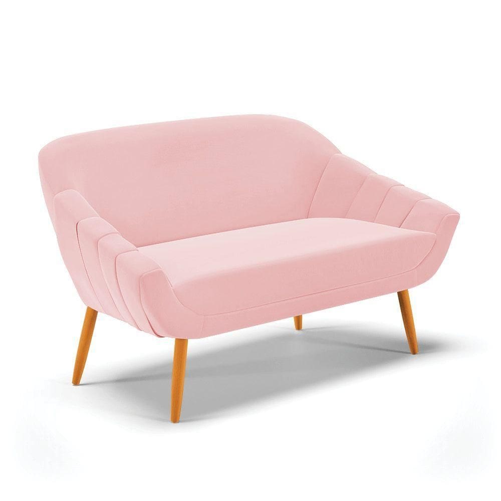 Namoradeira 02 Lugares Giovana Suede Pés Palito Castanho - D`rossi Rosa Bebê
