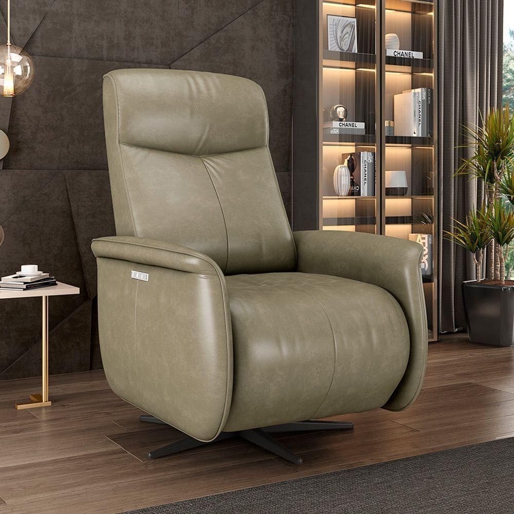 Poltrona Do Papai Reclinável Power Elétrica Anakin Base Estrela Giratória Usb Couro Capuccino G76 - Gran Belo